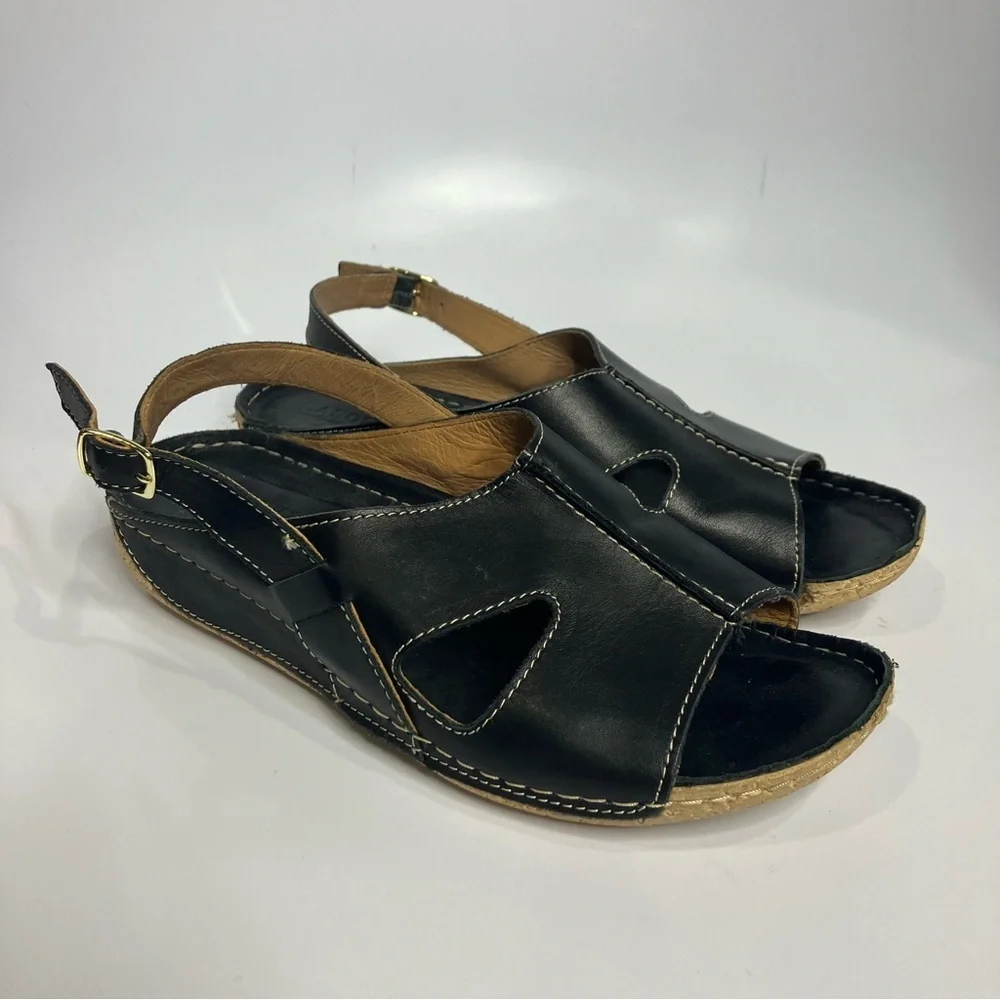 Lasocki black leather sandals women’s size 39 boho classy‎ cottagecore